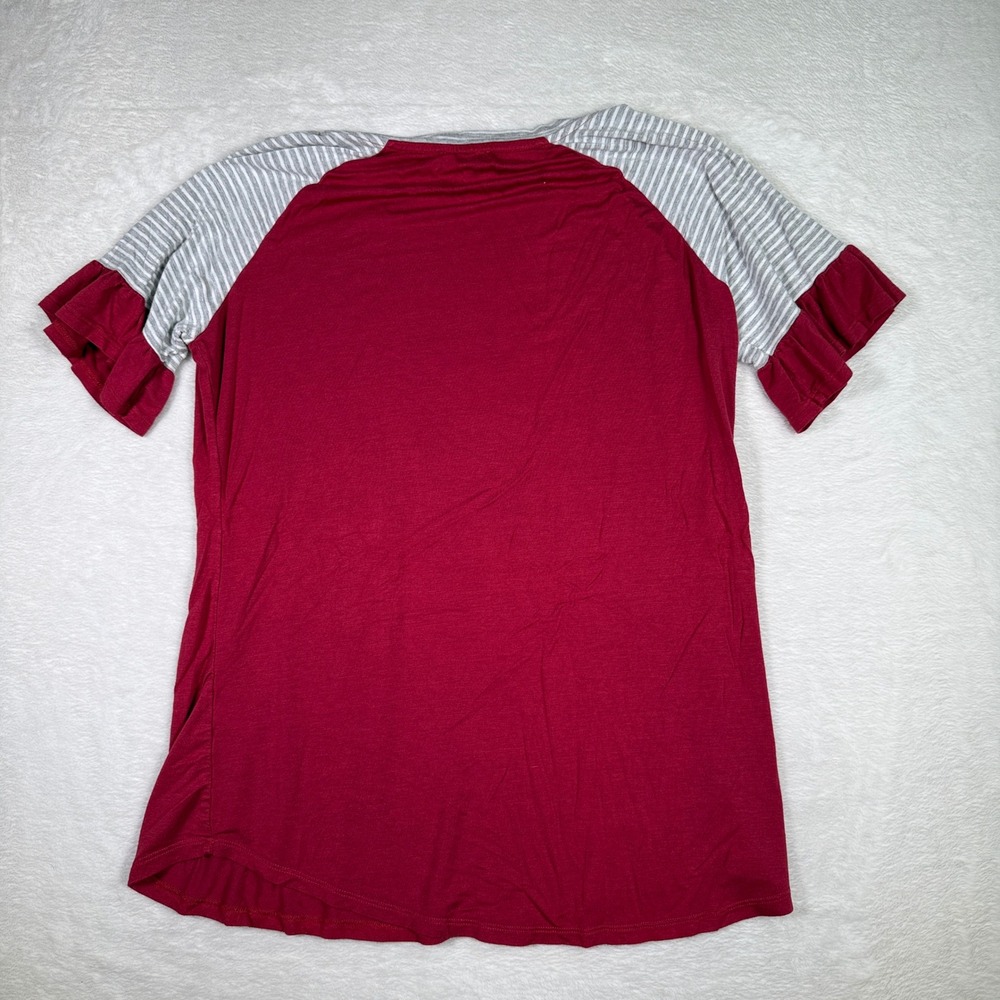 Gameday Couture Arkansas Razorbacks Womens Large Ringer Tee Shirt Red Gray - Picture 2 of 6
